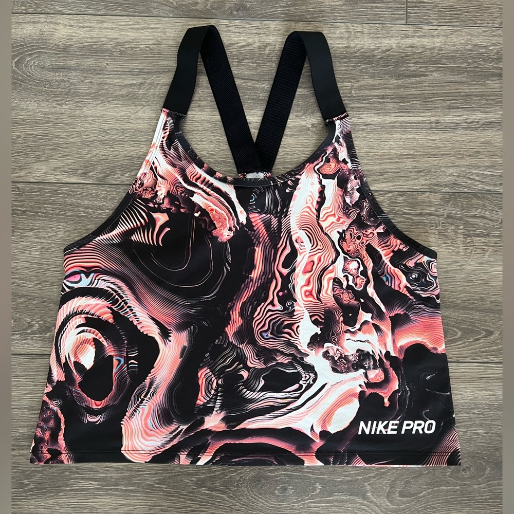 Nike Pro Dri-Fit Womens Pink & Black Marble Sports Crop Racerback Tank Top Small
